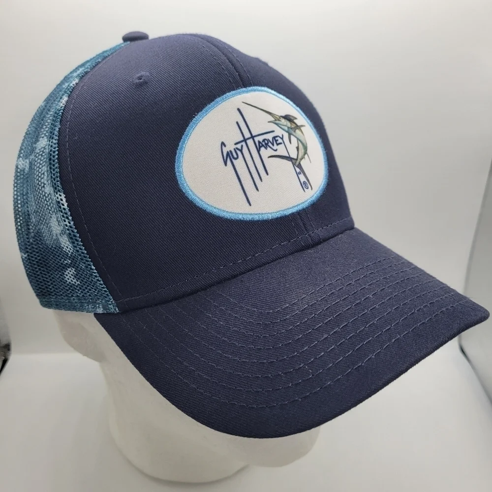 Guy Harvey Hat  Men's Trucker Mesh Hat Navy Blue Adjistable Size OS